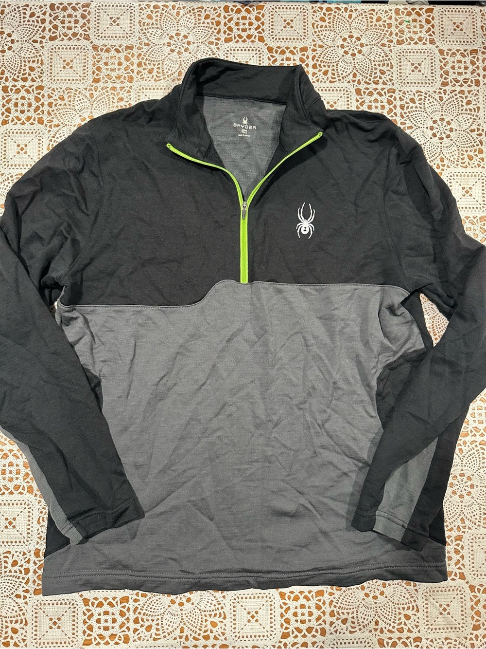 Spyder Merino Wool Quarter Zip Pullover Mens Large Black Gray